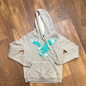 American Eagle Gray Hoodie with Teal Eagle Design‎ Womens XS NWT
